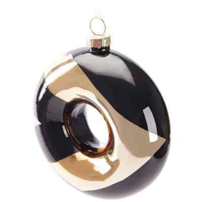 Image of BRUBAKER Premium Christmas Bauble Donut 3.9 inches (10 cm) Glass Tree Hand Painted Decoration Luxury Gold, Black and White Arrow Pattern