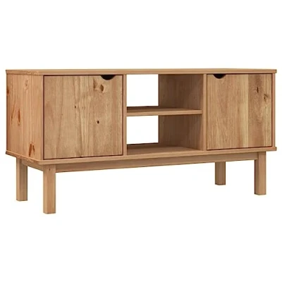 Image of vidaXL OTTA TV Cabinet Nordic Style Brown Entertainment Unit with Storage, Solid Pinewood Material, Ideal for Living Room/Bedroom, Easy Assembly