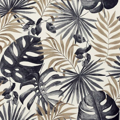 Image of Arthouse Jungle Wall Charcoal &amp; Gold Wallpaper, for Living Spaces Feature Walls, Kitchen Bedroom Hallway Bathroom Wallpaper 10.05m x 0.53m Roll, Botanic Motifs, Exotic Feel, Highlights 297105