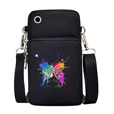 Image of FINDING CASE Butterfly Printed Women Girls men Zipper Waterproof Nylon 3 Layers Crossbody Bags Wallet Cellphone Purse Shoulder Bag Wristlet Handbags Adjustable Strap (Paint Butterfly)