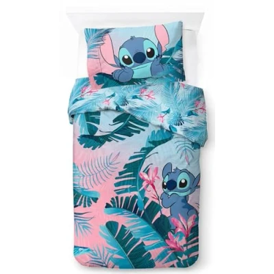 Image of Jay Franco Disney Lilo &amp; Stitch Floral 100% Cotton Single Duvet Cover Set Includes 50 x 70cm Pillowcase