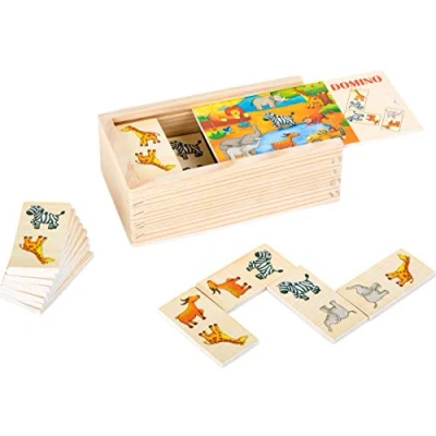 Image of Small Foot Wooden domino safari, FSC® 100% certified, a fun jigsaw puzzle with colourful animal motifs