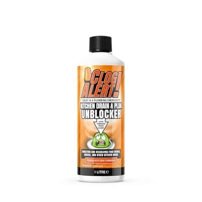 Image of Clog Alert! Kitchen Drain and Plug Unblocker, Effectively Removes Blockages, Liquid Cleaner for Blocked Pipes in Sinks or Shower Traps 1 Litre