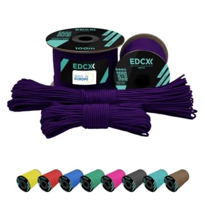 Image of EdcX 2 mm Nylon Paracord 275 (15, 30, 50 and 100 m) 100% rope, 3 Strand cord, cord in Many Colours (Purple,
