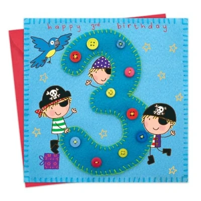 Image of Twizler 3rd Birthday Card For Boy with Pirate and Parrot Three Year Old Age 3 Childrens Boys Happy