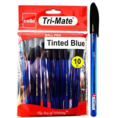 Image of Cello Original Tri Mate Triangular Barrel Ballpoint Pen Medium Point Biro (0.7mm) Blue Pens