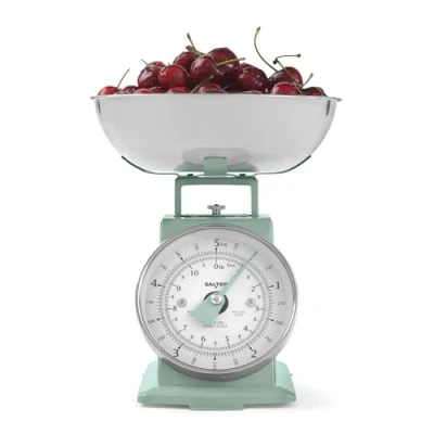 Image of Salter SA00562SFEU12 Timeless Mechanical Kitchen Scale Baking with 5 kg Capacity, 1 Litre Dishwasher Safe Bowl, Analogue Food Scale, Classic Design, Easy Read Large Dial, 22cm Height, Sage
