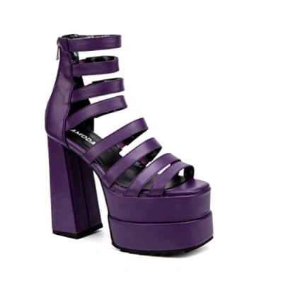 Image of LAMODA Women&#039;s Purple Double Tap Heeled Sandal, Pu, 5 UK