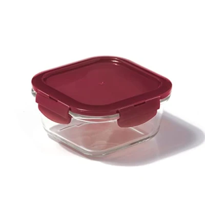 Image of LocknLock Eco Ovenglass Glass Food Storage Containers with Lids 500ml Airtight, Leakproof Square Container Recycled Plastic Lid, Oven Safe, Dishwasher 14 x 6.7cm