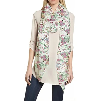 Image of Lina &amp; Lily Floral Design Print Women&#039;s Scarf Shawl Lightweight (C White)