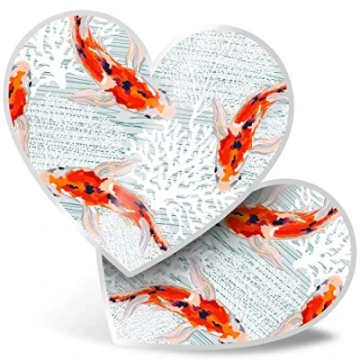 Image of 2 x Heart Stickers 7.5 cm Koi Carp Goldfish Fish Art Drawing Laptop Tablet Luggage Scrapbook #21764