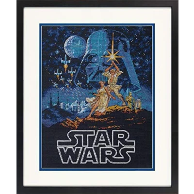 Image of Dimensions Star Wars Luke Skywalker and Princess Leia Cross Stitch Kit Black 14 Count Aida, 11&quot; x 14&quot;,