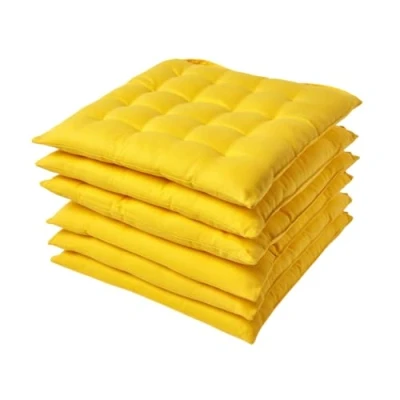 Image of HOMESCAPES Yellow Seat Pads for Dining Chair, Set of 6 100% Cotton Chair with Straps, 40x40 cm