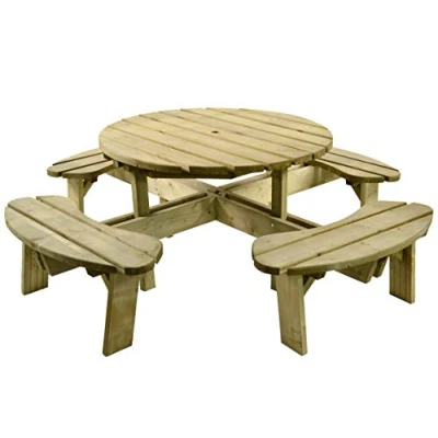 Image of BrackenStyle Aberdeen 8 Seat Round Picnic Table Extra Heavy Duty Circular Pub Bench Durable Weather Resistant Pressure Tanilised 36mm Thick Treated Timbers Suitable for People 215cm 2.15M Diameter