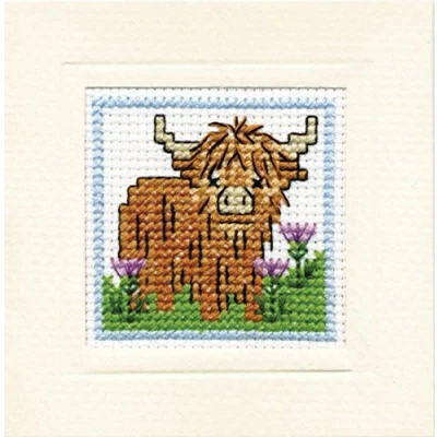 Image of Textile Heritage Animal Card Scottish Cross Stitch Kit &#039;Wee Hieland Coo