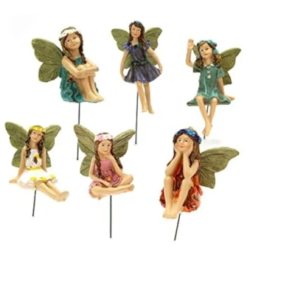 Image of AIITLLYNA Flower Fairies Garden,Fairy Garden Accessories,Flower Pot Decorations on Sticks,Flower Fairy Pixie,6Pcs Mini Statues for Plant Decoration Outdoor Yard Decor