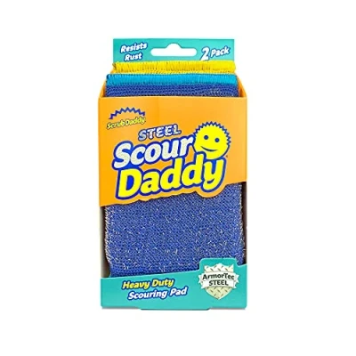 Image of Scrub Daddy Steel Scour Pads Stainless Scouring for Dishes, Pots, Pans and Grill, Scrubbers Kitchen Bathroom, Soft in Warm Water, Firm Cold 2ct
