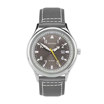 Image of SEKONDA Men&#039;s Quartz Watch with Grey Dial Analogue Display and Brown Leather Strap 3882.27