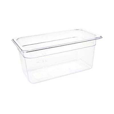 Image of Vogue Polycarbonate Plastic 1/3 Gastronorm Container 150 mm Deep, Clear, Capacity: 5.1 Litre, Temperature Range: 40 to 100C Blast Chiller &amp; Dishwasher Safe Lid Sold Separately, U234