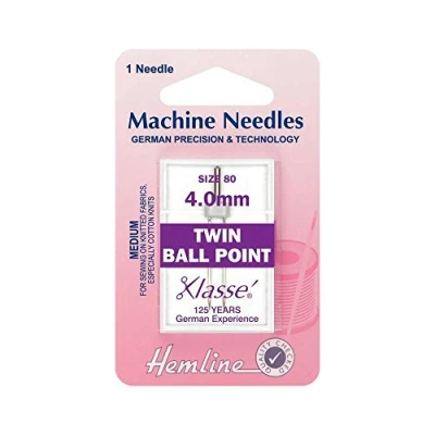 Image of Hemline Twin Ball Point Sewing Machine Needles 80/12 4mm 1 Piece