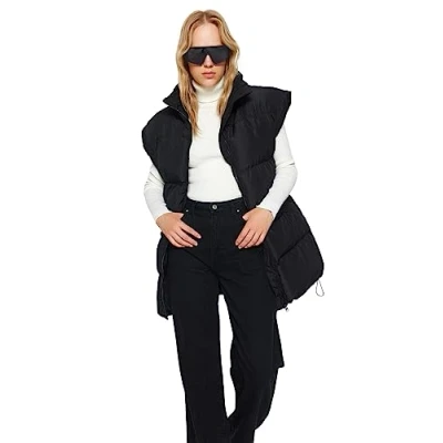 Image of Trendyol FeMan Oversize Puffer Standing collar Woven Vest,Black,XL