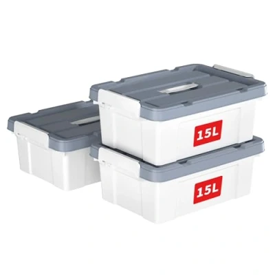 Image of Cetomo 15L*3 Storage Boxes, Carry Plastic Box with Lids, Organizing Container Handle and Secure Latching Buckles, Stackable, Nestable, Tote Bin for Home Office Clothes, 15L 3Pack, White