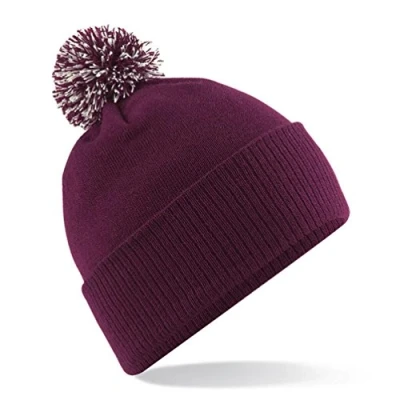 Image of Beechfield B450 Snowstar Duo Beanie Hat Baseball Cap, Multicolour (Burgundy/Off White), One Size