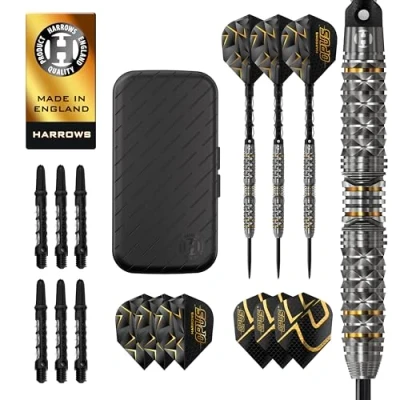 Image of Harrows Opus Darts Set I Professional 90% Tungsten Steel Tip ALL Weights Pro Huge 16pc with Carbon ST Shafts, Flights &amp; FREE Slimcase Case (26g)
