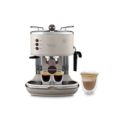Image of De&#039;Longhi Vintage Icona Traditional Barista Pump Espresso Machine, Coffee and Cappuccino Maker, ECOV311BG, 1.4 liters, Cream