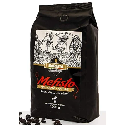 Image of Barista Italiano Mefisto Dark Roast Extra Strong Robusta Coffee High Grade Caffeine, 1KG Whole Beans