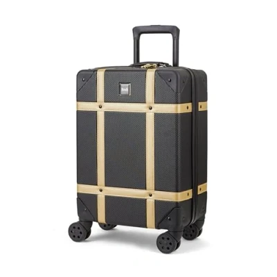 Image of Rock Vintage 54cm Cabin Size Suitcase 8 Wheel Spinner Luggage Black/Gold