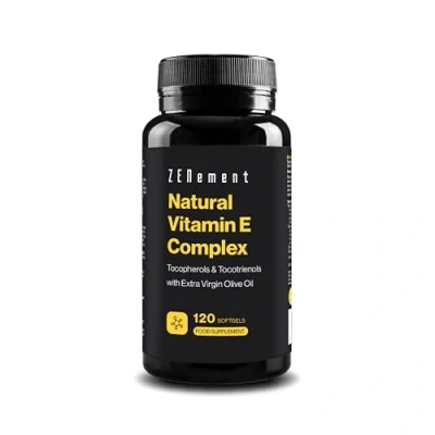 Image of Natural Vitamin E Complex, Tocopherols &amp; Tocotrienols, 120 Softgels with Organic Extra Virgin Olive Oil Full Spectrum Antioxidant 100% Ingredients, Soy Free Zenement
