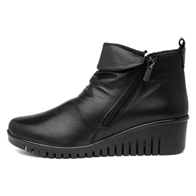 Image of Lotus Black Leather Cordelia Wedge Ankle Boots 6.5 UK
