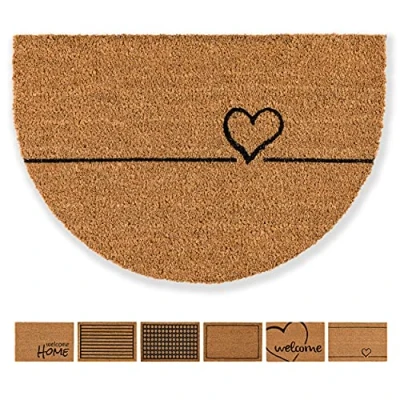 Image of Carpido Coconut Doormat, Heart Lines Design, Semicircular Clean 40 x 60 cm Indoor Door Mat Antibacterial Natural Material