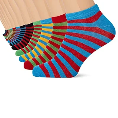 Image of FM London Mens Bamboo Trainer Ankle Socks, Multicolour (Bright Stripes), 6 8 UK