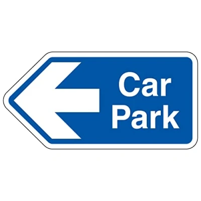 Image of V Safety Shaped Sign Car Park Arrow Left Blue 300X150 1MM Rigid Plastic