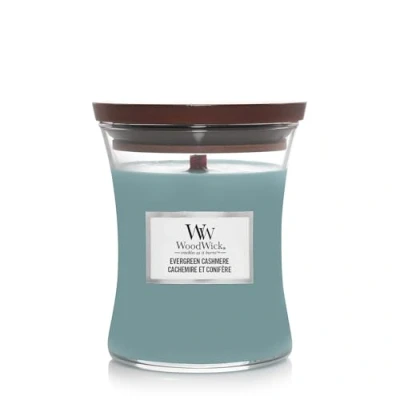 Image of WoodWick Medium scented candle with crispy wick Evergreen Cashmere Up to 60 hours burn time