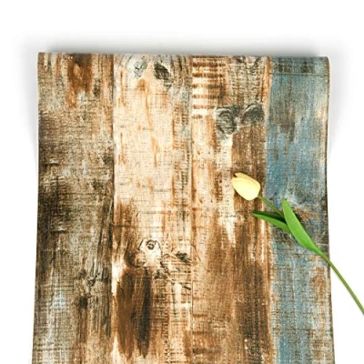 Image of FENTIS Wood Wallpaper Brown Self Adhesive Stripe Streak Peel and Stick Grain Contact Paper Rustic Removable Roll for Kitchen Door Cabinet Bar Counter Bedroom 44.5x500cm
