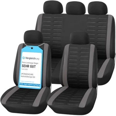 Image of Upgrade4cars Car Seat Covers Full Set Universal Black Grey Washable Cover for Front Seats, Rear Bench &amp; Headrest Interior Accessories Women and Men