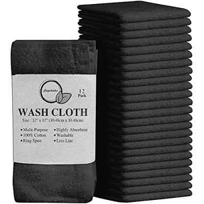 Image of 12 Pack Cotton Washcloths Set 100% Egyptian Face Cloths Towels Flannels(30 x 30 cm) Quick Dry And Absorbent Makeup remover (Charcoal)