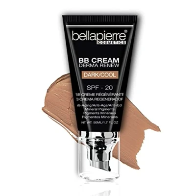 Image of bellapierre BB Cream with SPF 20 Tinted Sunscreen, Concealer, Matte Foundation, &amp; Moisturizing Face Lightweight Formula + Pump Top Applicator Non Toxic Paraben Free 48 ML Dark Cool