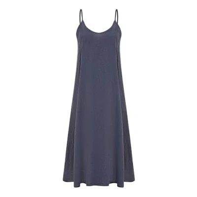 Image of Yumi Womens Navy Italian Linen Relaxed Fit Midi Sundress Size Small