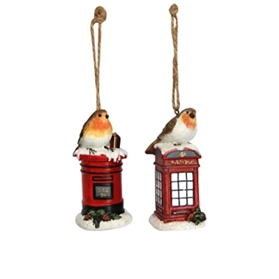 Image of Gisela Graham Christmas Resin Robin on a Red Post Box Decoration
