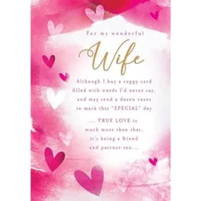 Image of Piccadilly Greetings Sentimental Valentines Day Card, Wife, Verse 9 x 6 inches