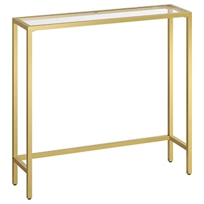 Image of HOOBRO Console Table, Tempered Glass Sofa Gold Hallway Slim Entryway 75 x 22 80 cm, Modern Display Table for Living Room, Metal Frame, Sturdy, EGD07XG01