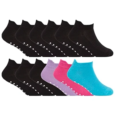 Image of Sock Snob 12 Pair Multipack Kids Low Cut Ankle Socks with Non Slip Gripper Sole Ideal Trampoline (4 6 Years, Pink/Black)
