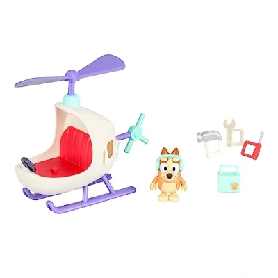 Image of Bluey Vehicle and Figure Pack Bingo&#039;s Helicopter with 2.5 Inch Bingo Tool Accessories