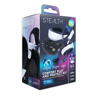 Image of STEALTH Comfort Play &amp; Protect Kit for PSVR2 with Silicone Lens Protector, Microfibre Cleaning Cloth, Touch Grips and Halo Protection Covers