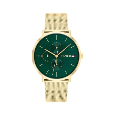 Image of Tommy Hilfiger Analogue Multifunction Quartz Watch for Women with Gold Colored Stainless Steel mesh Bracelet 1782766