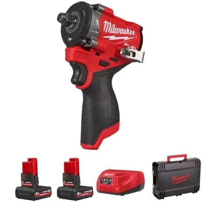 Image of Milwaukee M12FCIWF38G3 502X 12v Fuel 3/8&quot; Compact Impact Wrench Kit 2 x 5.0ah High Output Batteries